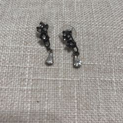Gunmetal And Faux Diamond Drop Earrings