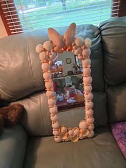 9" x 25" Handmade Seashell Mirror With Hanger