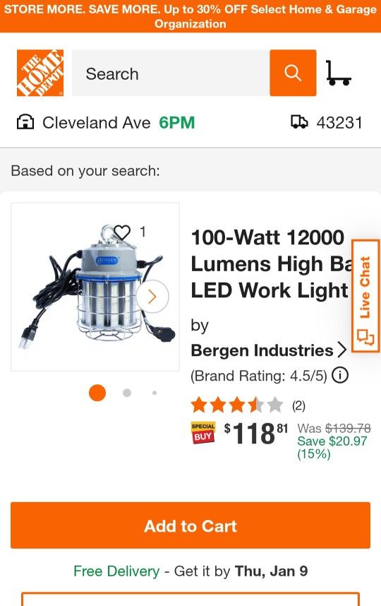 100-Watt 12000
Lumens High Ba
Live Chat
LED Work Light