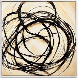 Abstract Black and Cream Framed Canvas Art