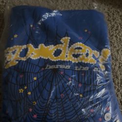 Blue yellow Sp5der Hoodie 