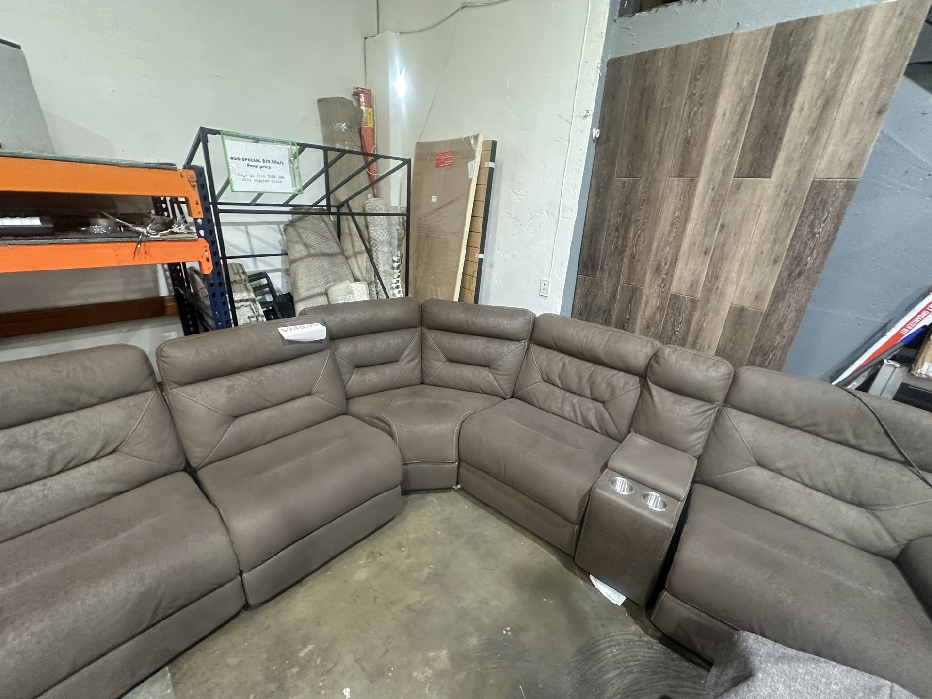 Brown Faux Leather Manual Sectional