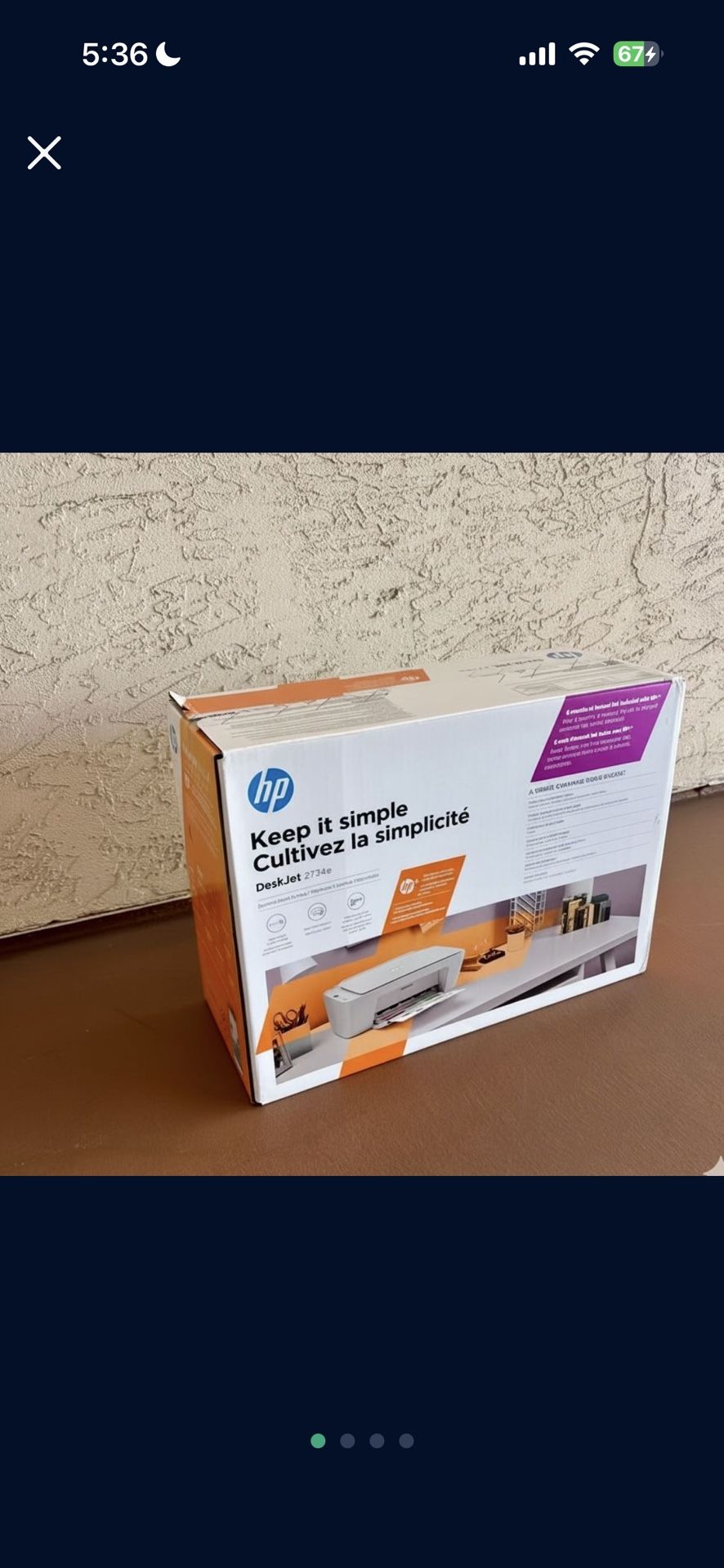One New all-in-one wireless hp deskjet 2734E printer scanner and copier