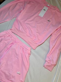 Alo Yoga pink sweater and shorts set