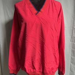 Vintage Original 1897 Golf Brand Red Tourney Windbreaker Size Large W Blue Trim