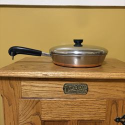 Vintage 10” Revere Ware Copper Bottom Skillet With Lid.     P