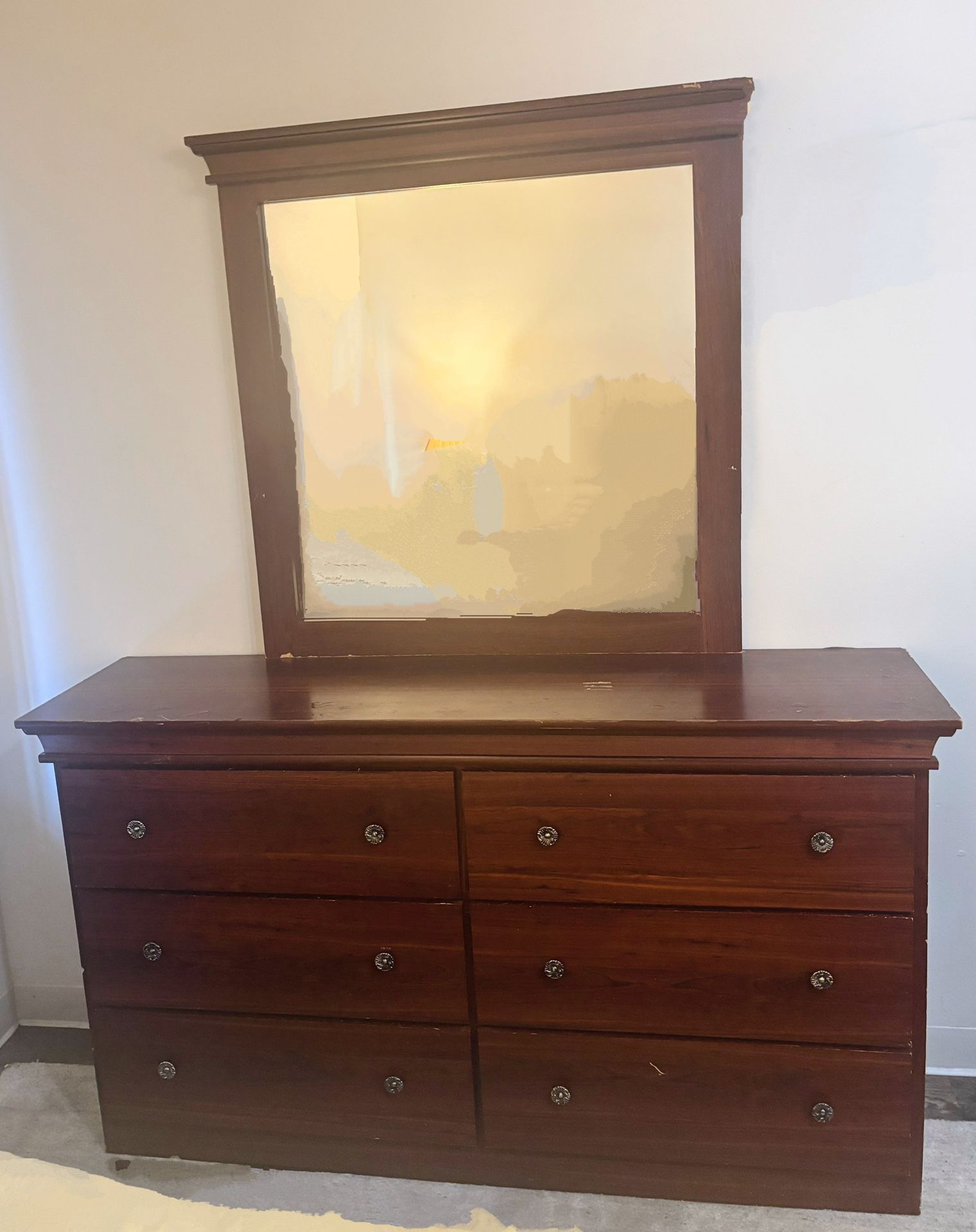Reddish-Brown Dresser and Nightstand Set with Mirror