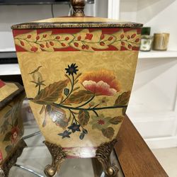 Floral Decorative Wood Container With Lid