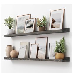 Picture Ledge Shelf, Floating Shelves Set Of 2, Solid Pine Wood 55'' Long Large Nursery Book Shelves