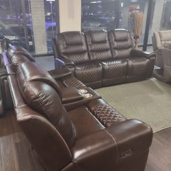 REAL GENUINE LEATHER AUTOMATIC RECLINING SOFA SET 