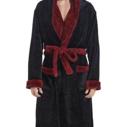 Mens Hooded Robe, Plush Long Bath robes Cozy Warm Bathrobe Fuzzy male Spa Robe With Pockets