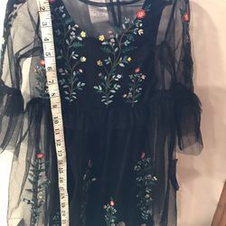 NEW Children Blueberi Boulevard  Black Net Floral Dress Size 5