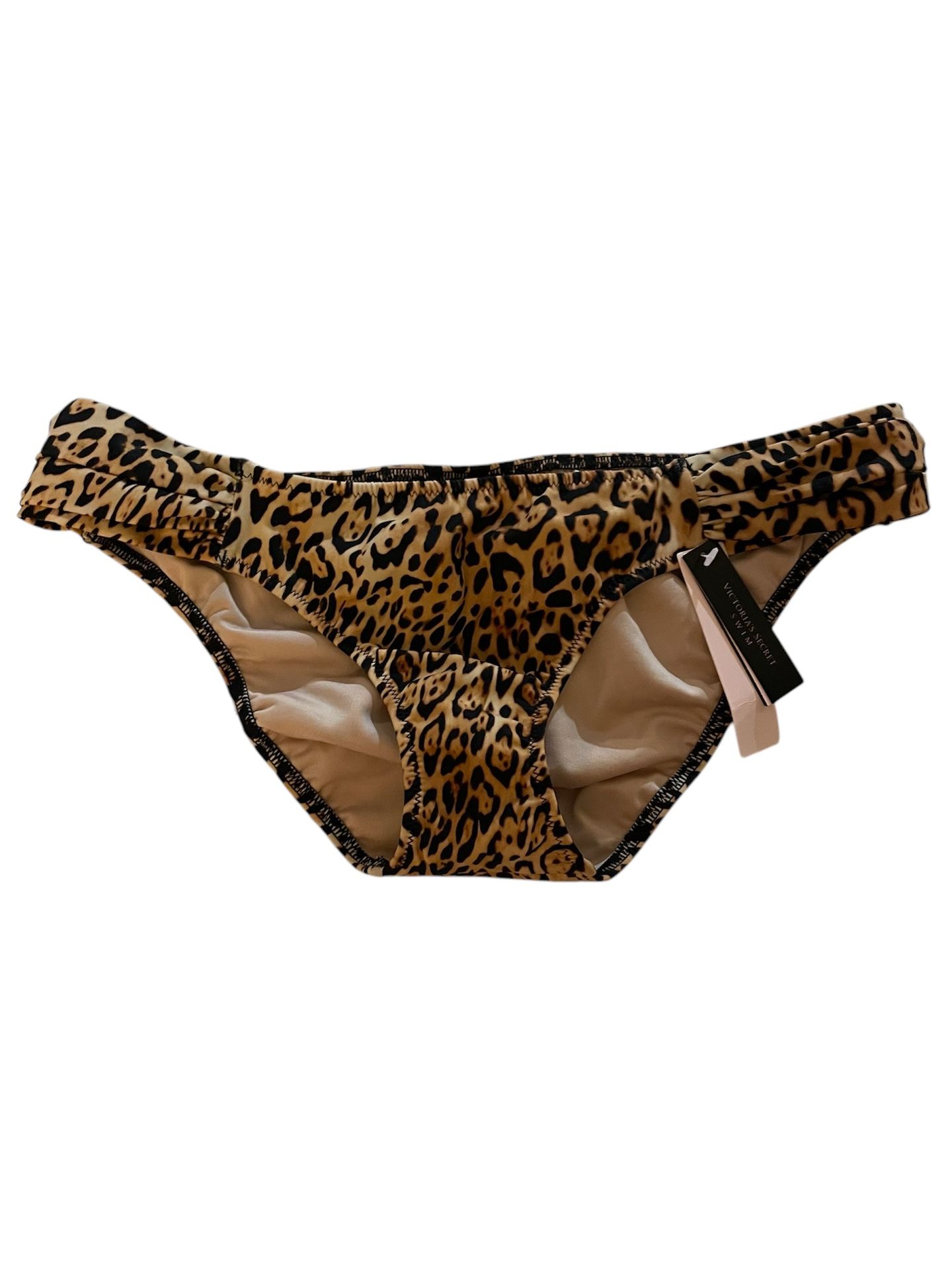 Victoria Secret Swim Bikini Bottom Knockout Leopard Animal Print Side Ruffle New