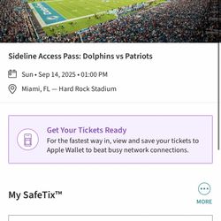 Miami Dolphins Vs New England Patriots On Field Sideline Access Passes