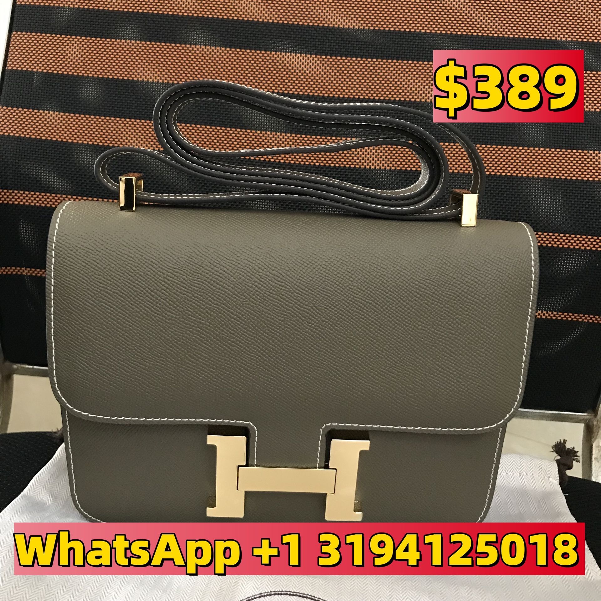 HERMES Gold Constance 24 of Evercolor Leather Shoulder Bag