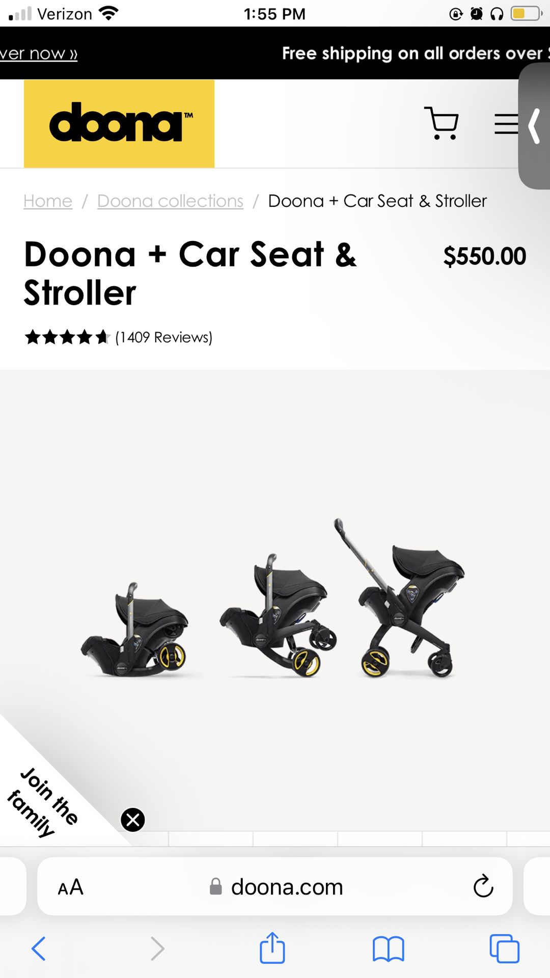 Doona car Seat/stroller with cupholders 