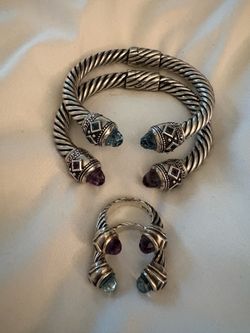 Beautiful Silver, precious stone bracelet/ring set