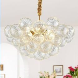 New 21" 6 Lights Swirled Clear Ribbed Blown Glass Sputnik Globe Chandelier Pendant Dimmable Adjutabl