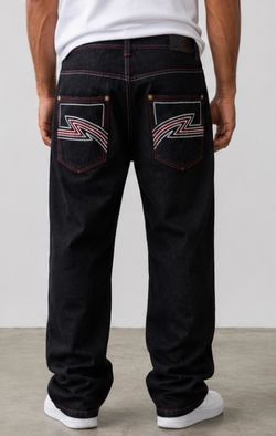 RK Jeans Co. Men’s Baggy Wide Leg Y2K Streetwear Jeans Embroidered Pockets 40”