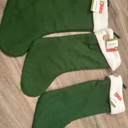 3 Green Christmas Stockings