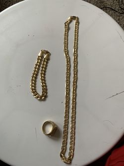 18k gold chain and bracelet and ring
