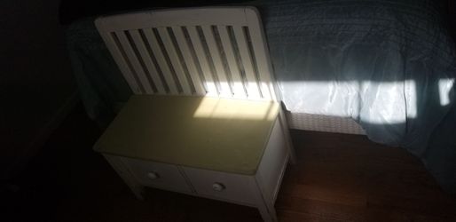 Childs bench with matching doll cradle