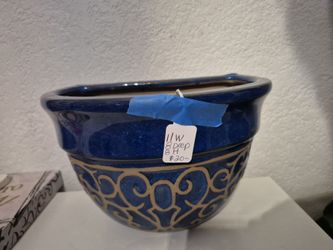 Blue Glazed Ceramic Wall Planter  11"L