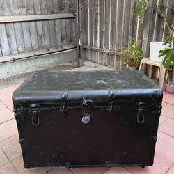 Antique Black Painted Steamer Trunk w/ Wheels