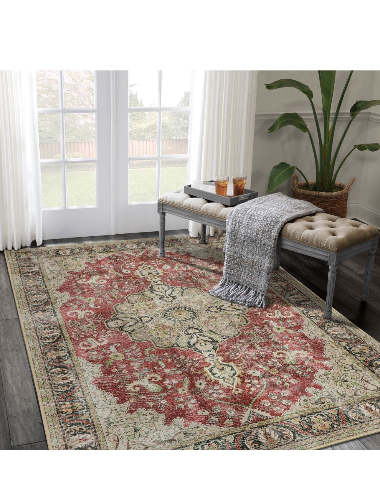 8/10 Vintage Design Red Rug Carpet