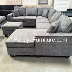 New!Light Grey Sectional, Reversible Sectional Couch, Sofa, Gray Couch, Gray Sectional, Chenille Sectional, Sectional And Ottoman, Sectionals, Sofas D