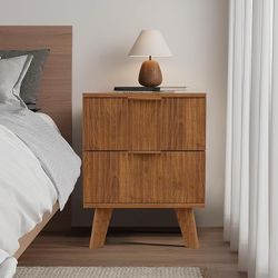 Nightstand Mid Century Modern Bedside Table with 2 Drawers, Accent Bedside End Side Table with Storage, Nightstand with 2 Drawers, Mid Century Modern 