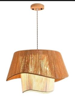 Boho Pendant Light Rustic Woven Hemp Rope Cage Basket Coastal Light Fixture, Farmhouse Hanging Lighting for Dining Table Kitchen Island Bed