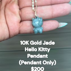 10K Gold Jade Hello Kitty Pendant 