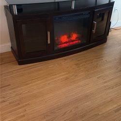 Electric Fire Place With Heat  Wood And Glass 57 Inches