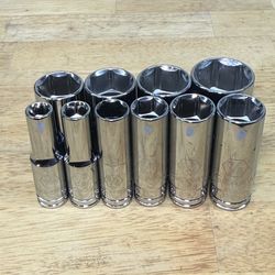 GearWrench 1/2” Drive SAE Deep 6 Point Socket Lot (10pc) 7/16”-1-1/4” USA Chrome