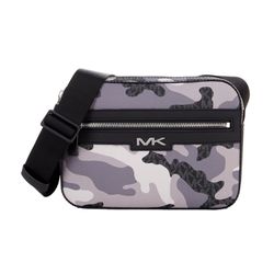 Michael Kors MK Malone Signature 3-Toned Black Multi Camo Crossbody Map Bag 