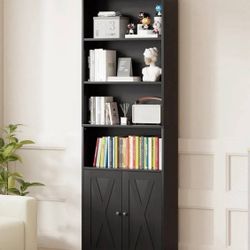 New Open Box Vongrasig 6-Tier 71” Wood Open Display Storage With Farmhouse Doors