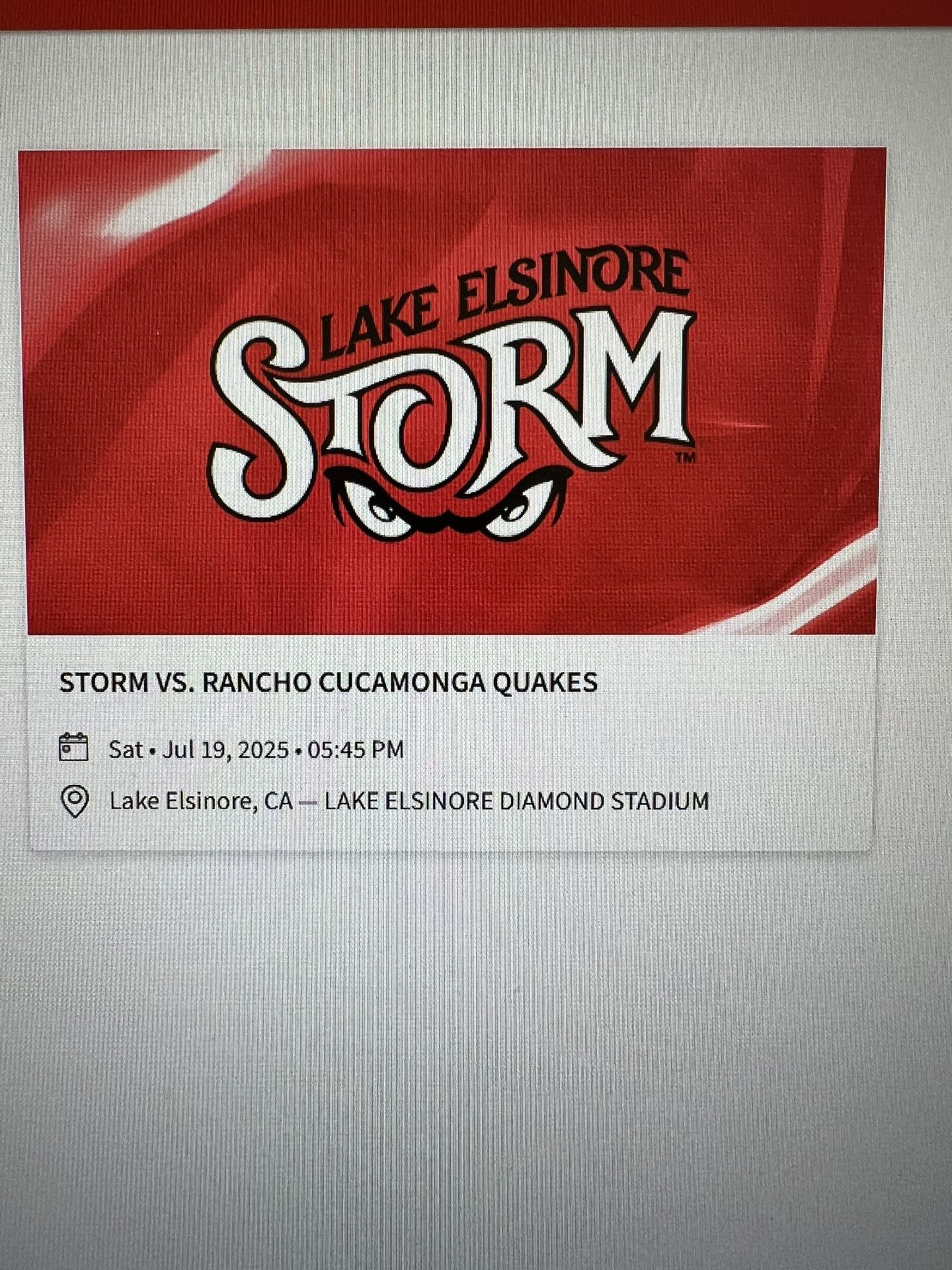 4 Lake Elsinore Storm Tickets For July 19th