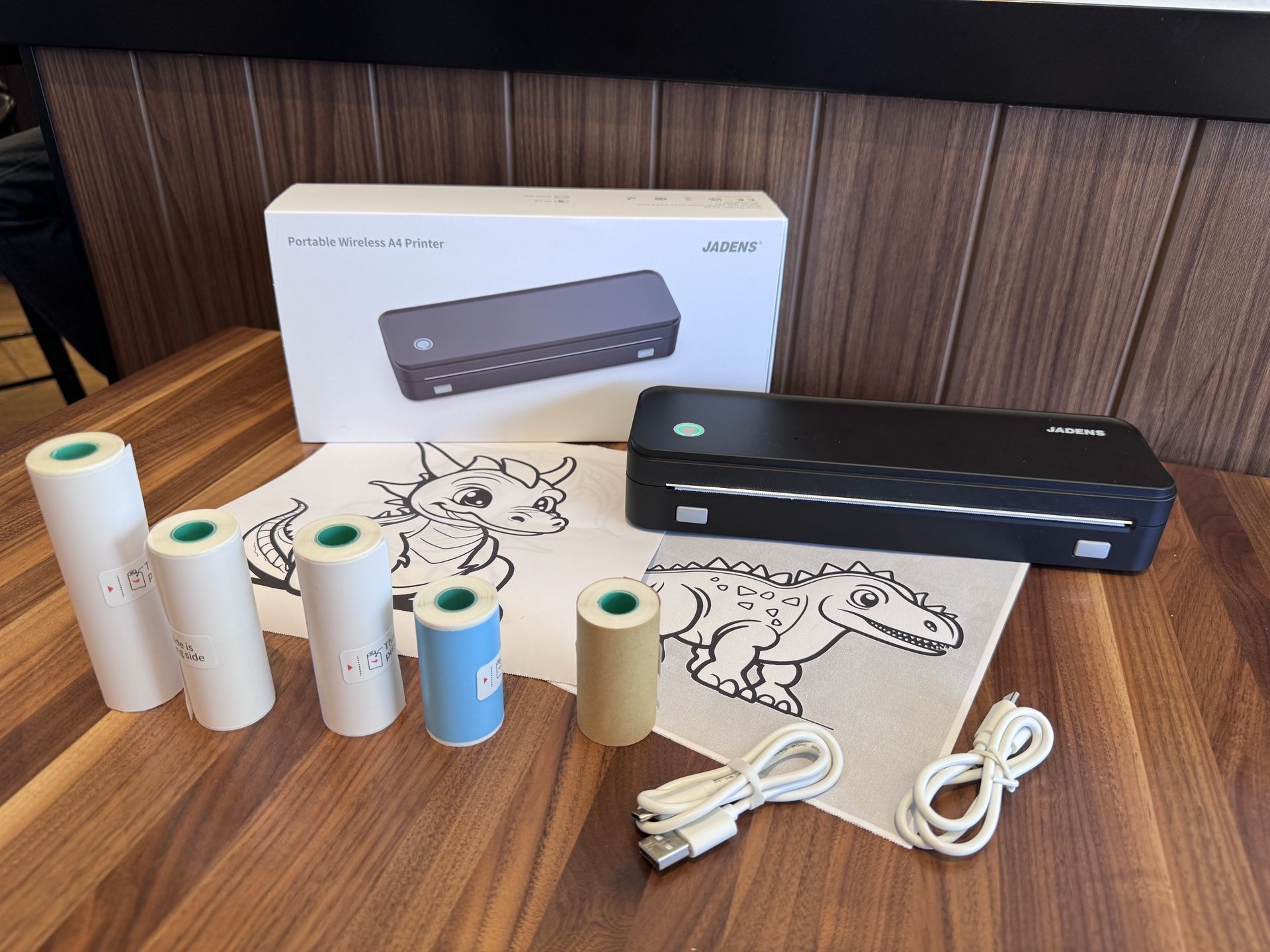 Brand New JADENS Portable Thermal Printer with 6 Rolls of Thermal Paper, Inkless Printer Bluetooth & USB, Portable Printers Wireless for Travel, Car a
