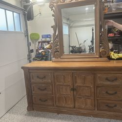 Dresser And Mirror, Solid Wood $200obo