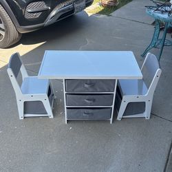 Activity Set Table & Chairs For Toddlers Made Of Wood With Canvas Drawers