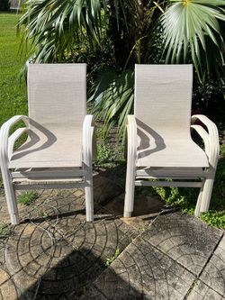 Beige Sling Patio Chairs – Set of 2