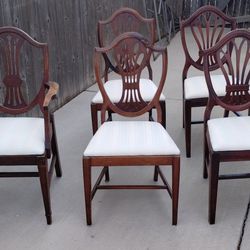 Vintage Antique Traditional Duncan Phyfe Style Shield Back Dining Room Chairs 