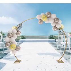 86.6 in. x 102.4 in. Gold Metal Wedding Arch Party Backdrop Stand Flower Decor Rack Garden Arbor