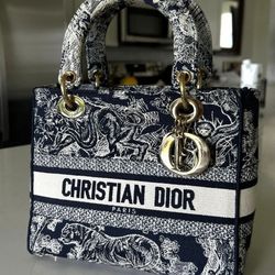 Christian Dior Lady Medium Embroidered Canvas Bag