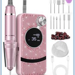 Professional Electric Cordless Nail Drill File with 11 Nail Drill Bits, 35000RPM DIY Glitter e Filer for Nails Kit Machine for Acrylic Nails Gel Polis