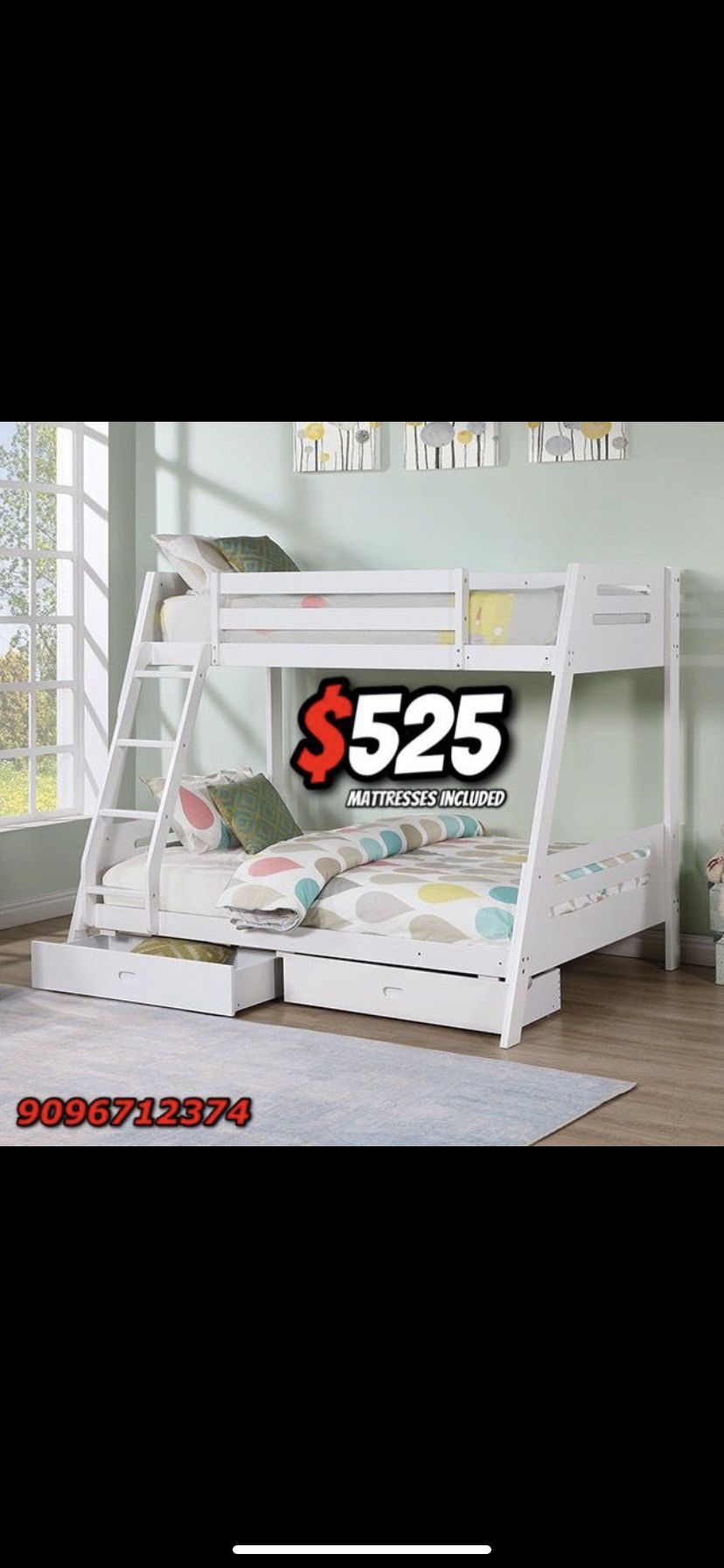 Twin Full Plain Bunkbed With Orthopedic Mattress