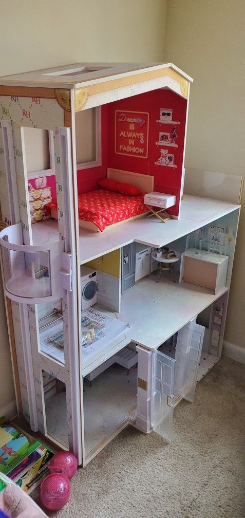 Rainbow High House Playset 3 Story Wood Doll House(4Ft Tall & 3 Ft Wide