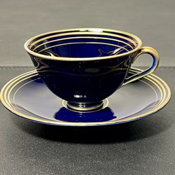 Lindner Kups Bavaria 1930s Echt Cobalt Gold Trim 188 Oval Espresso Cup & Saucer