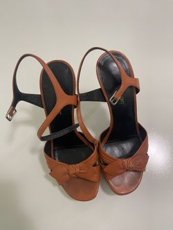 Authentic Saint Laurent Tribute Bow Sandals Cognac Leather 38